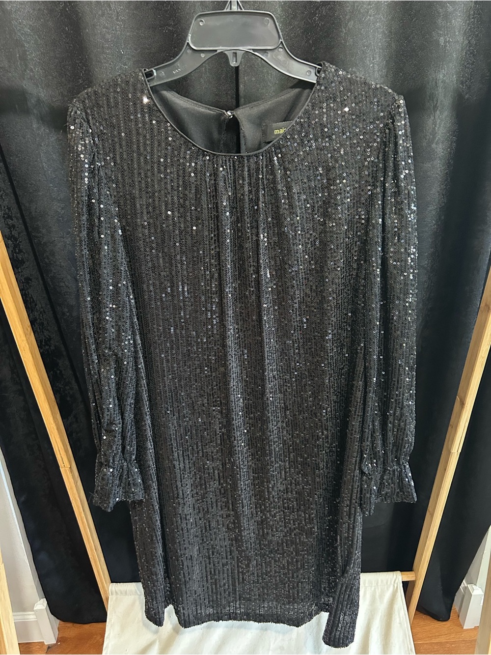 Black Sequin Long Sleeve Shift Dress